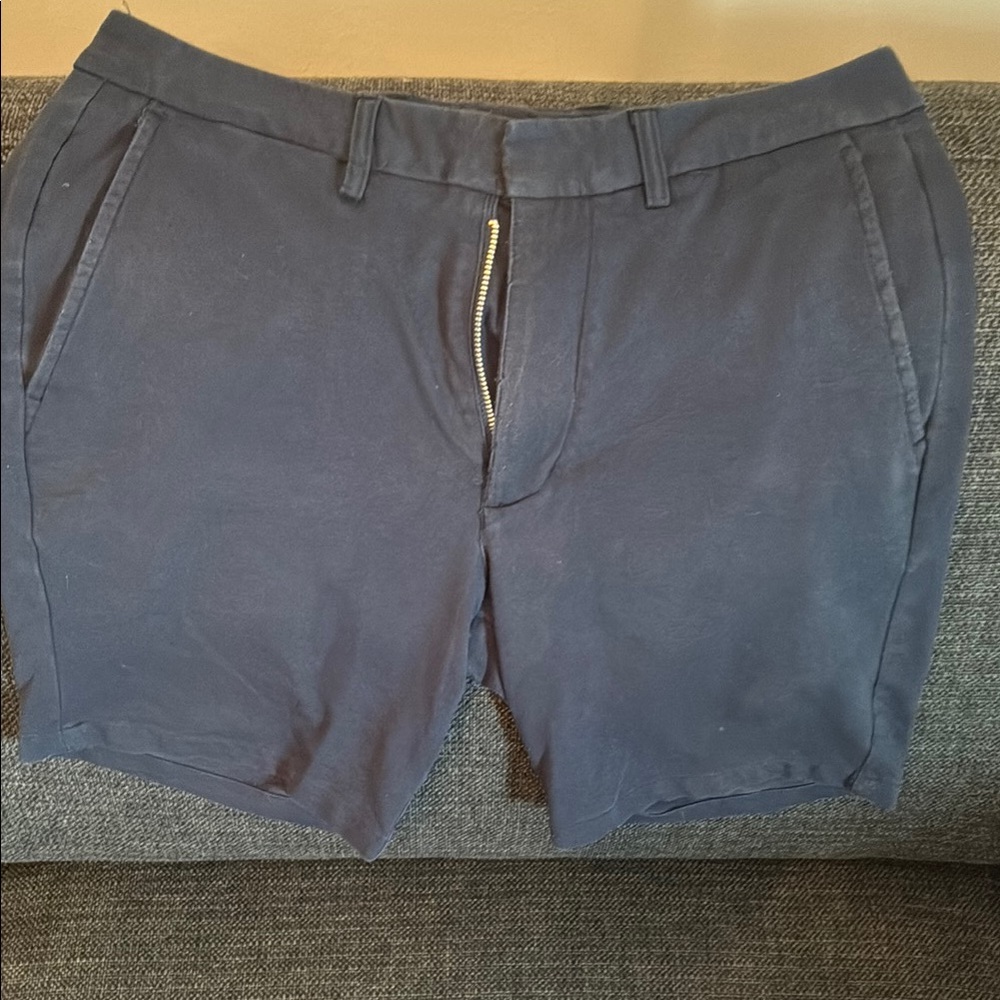 Blue Flat Front Shorts with Classic Cut